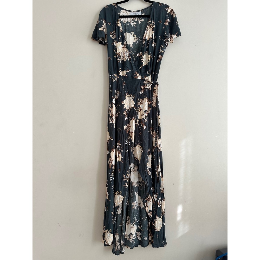 Auguste The Label Floral Wrap Maxi Dress Black Cream Boho Rayon US 8 AU 12